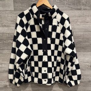 Easel Checkered Oversized Sherpa Shacket
